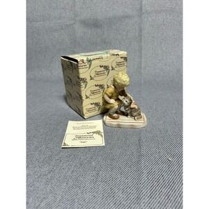 Enesco Treasured Memories Figurine Pals 1982 Yellow Boy with Cat E-8803